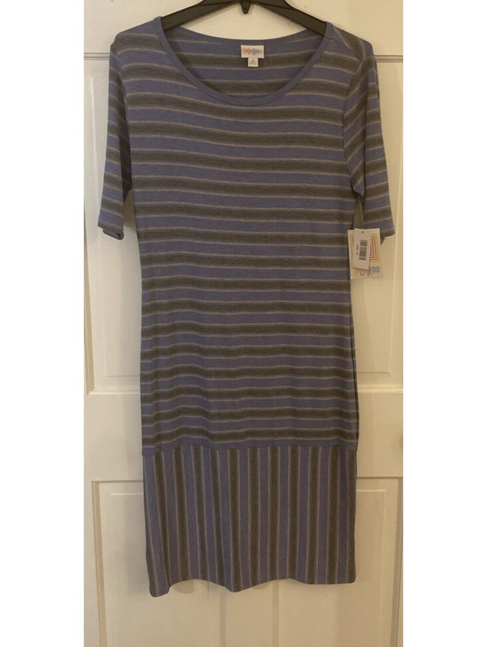 Lularoe Geometric Multicolor Purple/Blue Stripes Casual Julia Dress M New W Tags